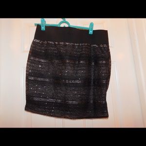 Black and silver embellished pencil skirt